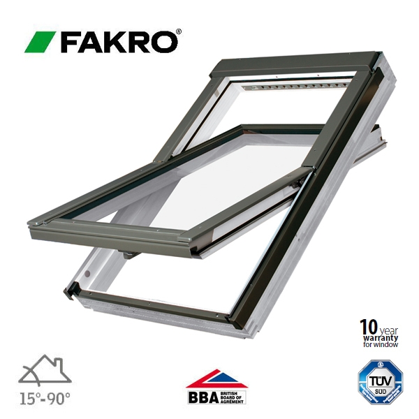Fakro FTW-V P2/10 Manual White Painted Centre Pivot Anti Burglary Double Glazing Roof Window - 114cm x 118cm