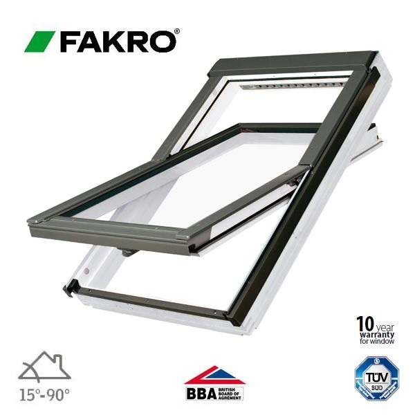 Fakro FTU-V P2/04 Secure White PU Centre Pivot Window - 66cm x 118cm
