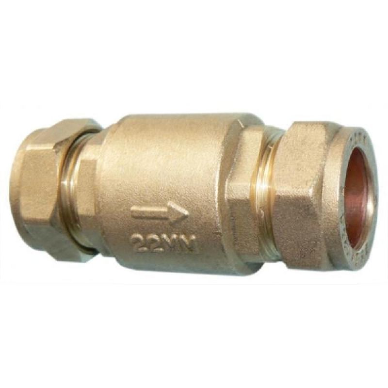 JTM Compression Brass Full Flow Spring Check Valve 28mm Plumbing