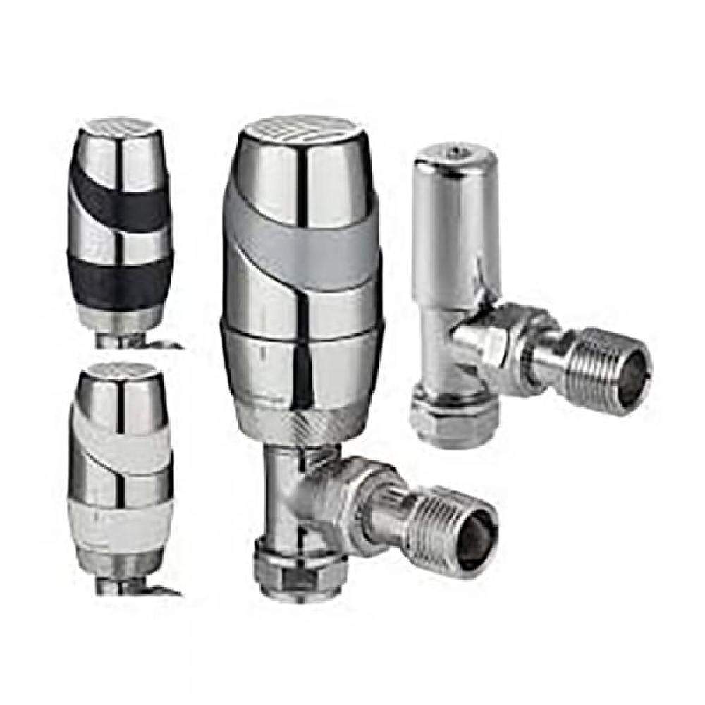 Pegler Yorkshire Decorative Angled Thermostatic Radiator Valve and Lockshield Pack Mixed Chrome - 15mm