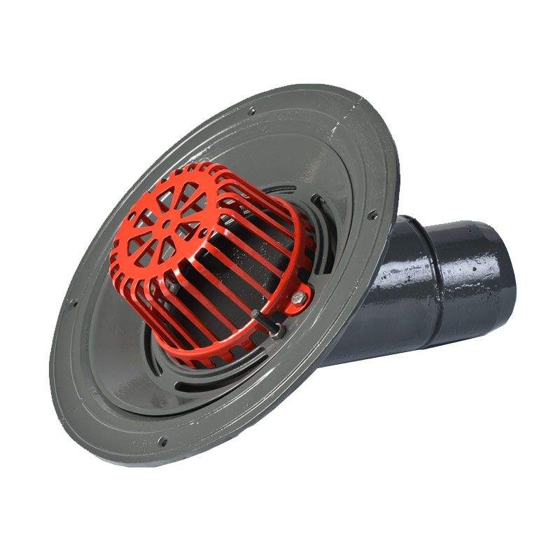 Aco Grey Rainwater Roof Outlet 45Dg Spigot With Dome Grate - 100Mm