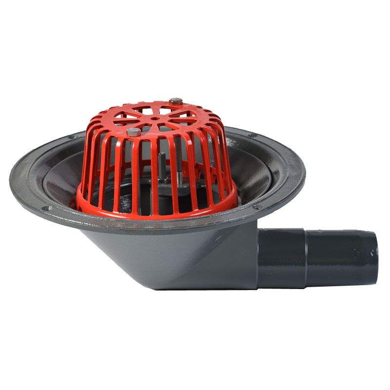 Aco Grey Rainwater Roof Outlet 90Dg Spigot With Dome Grate - 50Mm Aluminium