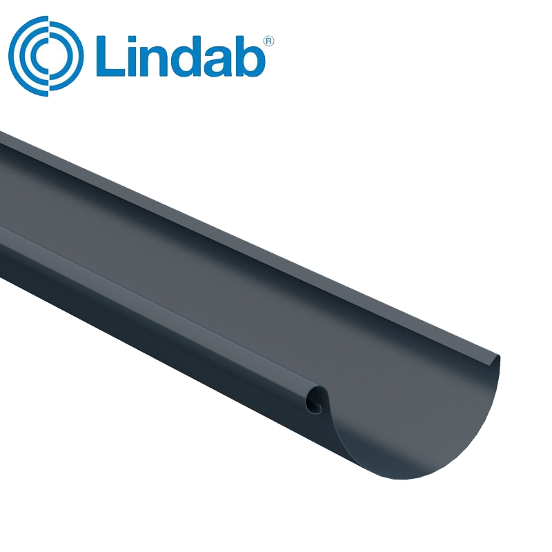 Lindab Steel Half Round Guttering 100mm x 3m Painted Dark Grey