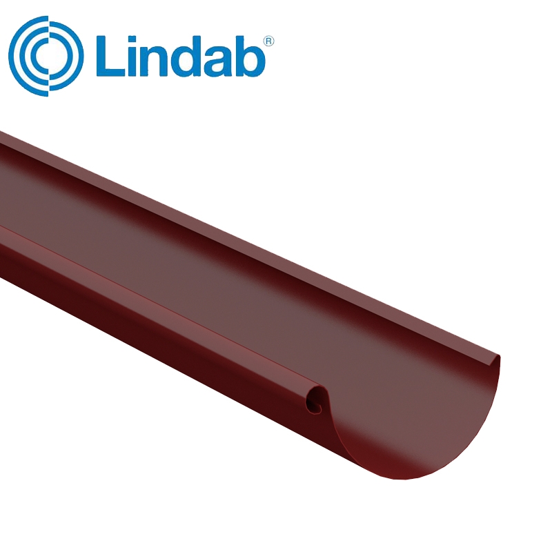 Lindab Steel Half Round Guttering 100mm x 3m Painted Dark Red