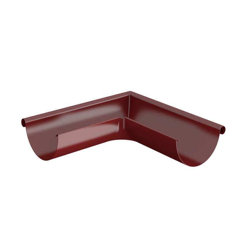 Lindab Dark Red 100Mm Half Round 90Dg External Gutter Corner - Galvanised Steel
