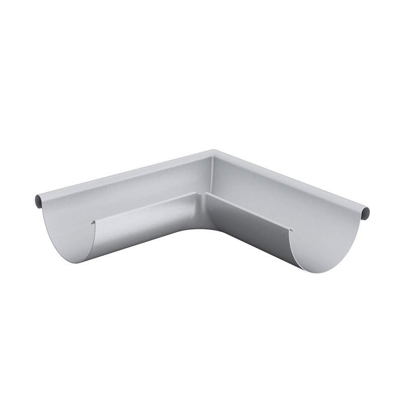 Lindab Silver Metallic 125Mm Half Round 90Dg External Gutter Corner - Silver Galvanised Steel