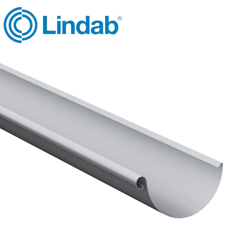 Lindab Steel Half Round Guttering 190mm x 3m Painted Silver Metallic