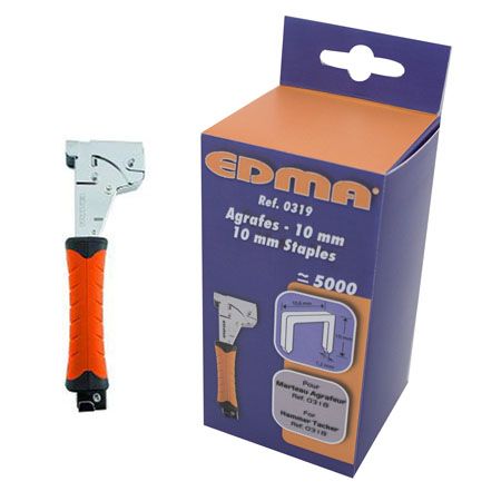 EDMA Heavy Duty Hammer Tacker & 5000 Galvanised Steel 10mm Staples
