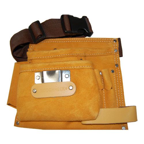 Leather Double Pocket Tool Pouch with Adjustable Belt and Fastener