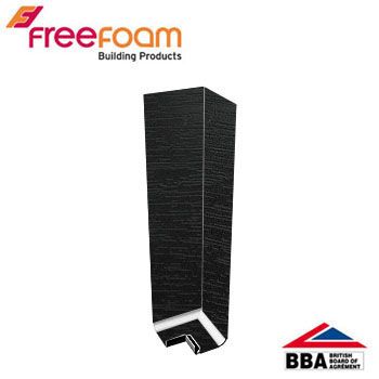 uPVC Fascia Board Corner (Square Edge) 300mm - Black Ash Woodgrain