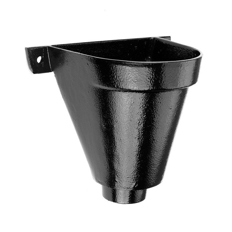 Aluminium Guttering Round Downpipe Flat Back Hopper Head 100mm Black