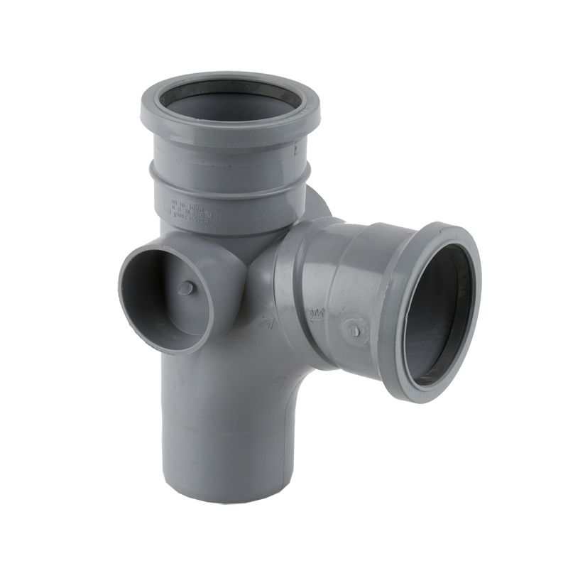 Brett Martin Grey Soil Pipe Push Fit 82.5 Degree Double Socket Branch 2 Bosses - 82.4mm