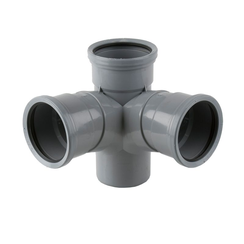 Brett Martin Grey Soil Pipe Push Fit Triple Socket Corner Branch 92.5 Degree - 110mm