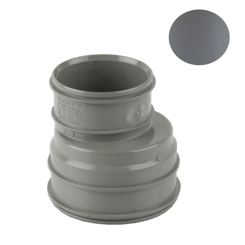 Brett Martin Grey Soil Pipe Push Fit  Single Socket Reducer - 110mm x 82.4mm