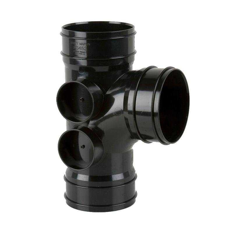 Brett Martin Black Soil Pipe Solvent Weld Triple Socket Bossed Branch 92.5 Degree - 110mm