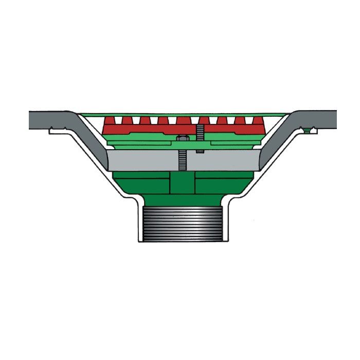 Roof Rainwater Outlet Vertical Threaded 50mm Aluminium - Flat Grate
