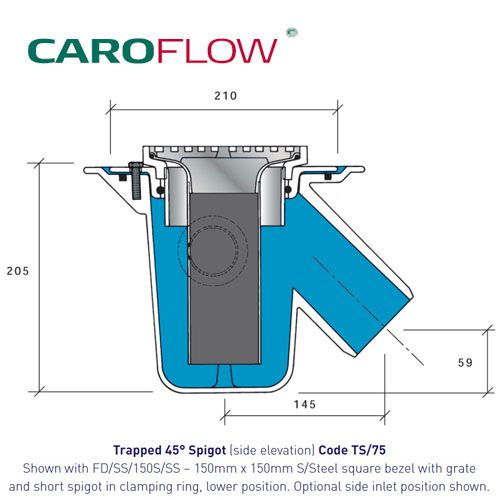 Aluminum Floor Drain Body Trapped Spigot - 75mm