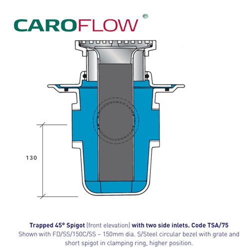 Aluminum Floor Drain Body Trapped Spigot With Auxillary Inlets - 75mm