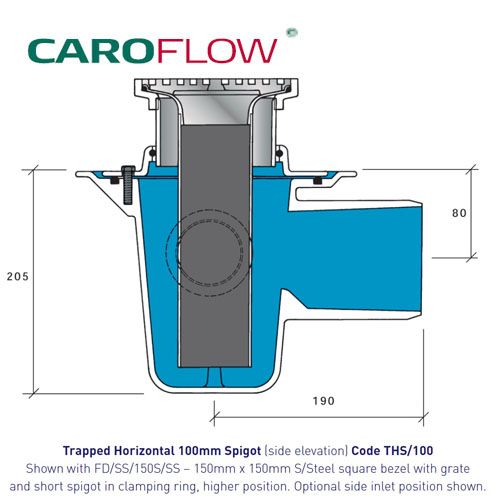 Aluminum Floor Drain Body Trapped Horizontal Spigot - 100mm