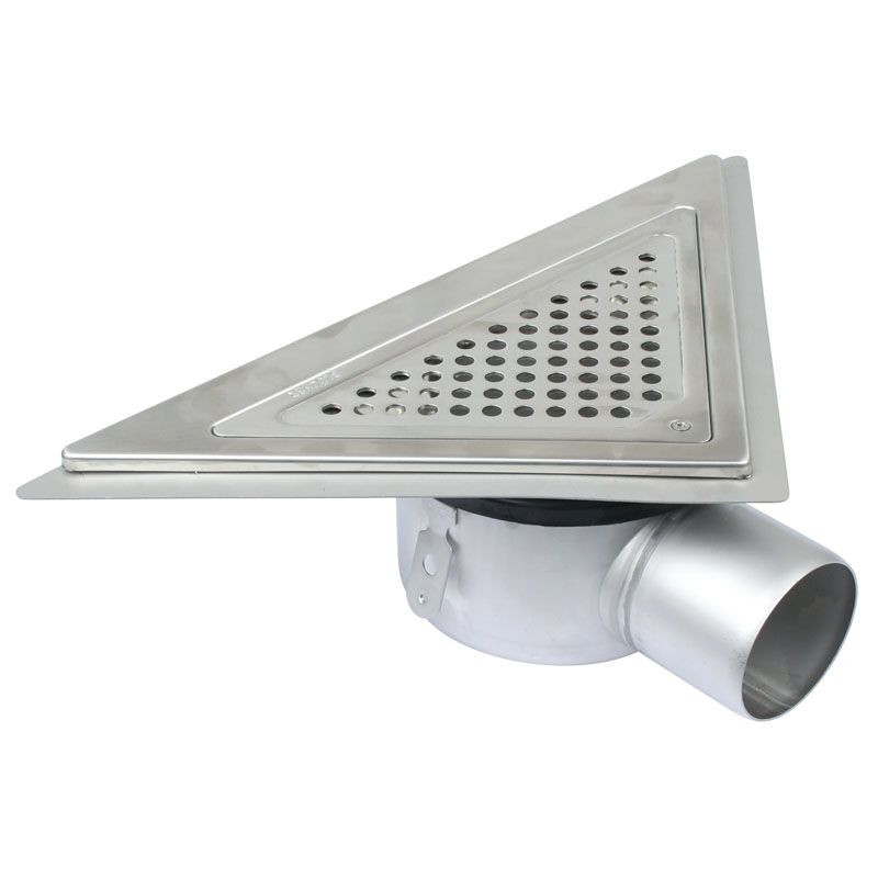 Shower Drain Triangular Back Wall Adjustable Stainless Steel - 75mm