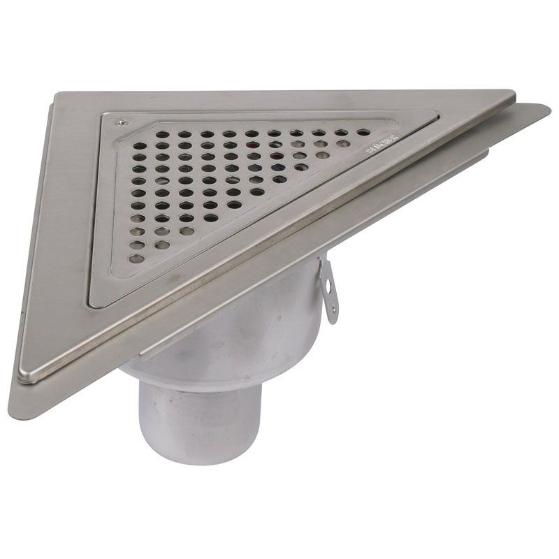 Blucher AISI 304 Adjustable Triangular Corner Shower Drain Gully with Vertical 75mm Outlet & Liquid Membrane