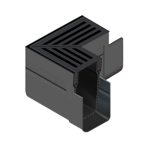 ACO Threshold Channel Drain Corner Unit with Black Grate