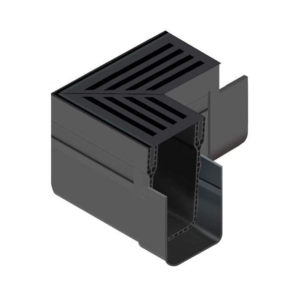 Aco Black Threshold Channel Drain Corner Unit With Grate Aluminium Plastic