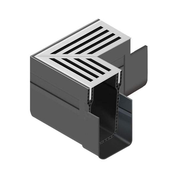 Aco Silver Threshold Channel Drain Corner Unit With Grate Aluminium Plastic