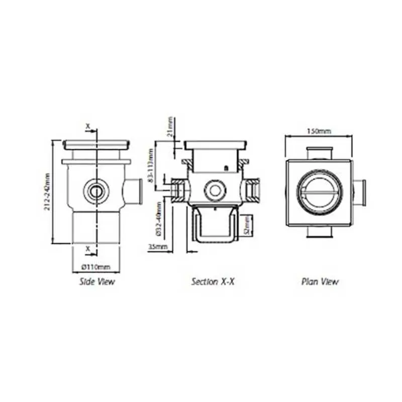 Low Level Inlets Building ACO Gully EG150 Stainless Steel 304 Telescopic Vertical Outlet 3 Inlets ...