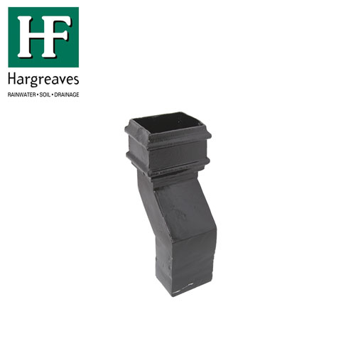 Cast Iron Rectangular Downpipe Plain Plinth 75mm Offset Bend 100mm x 75mm - Black
