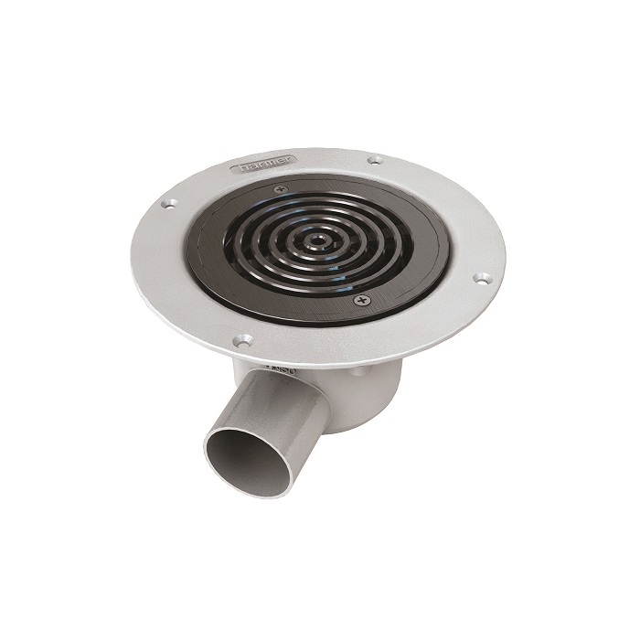 Harmer Aluminium Horizontal Drain with Stainless Steel Clamp & Ring Grate - Sheet Floor