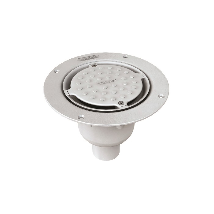Harmer Aluminium Vertical Drain with White Clamp & Pebble Cap - Sheet Floor