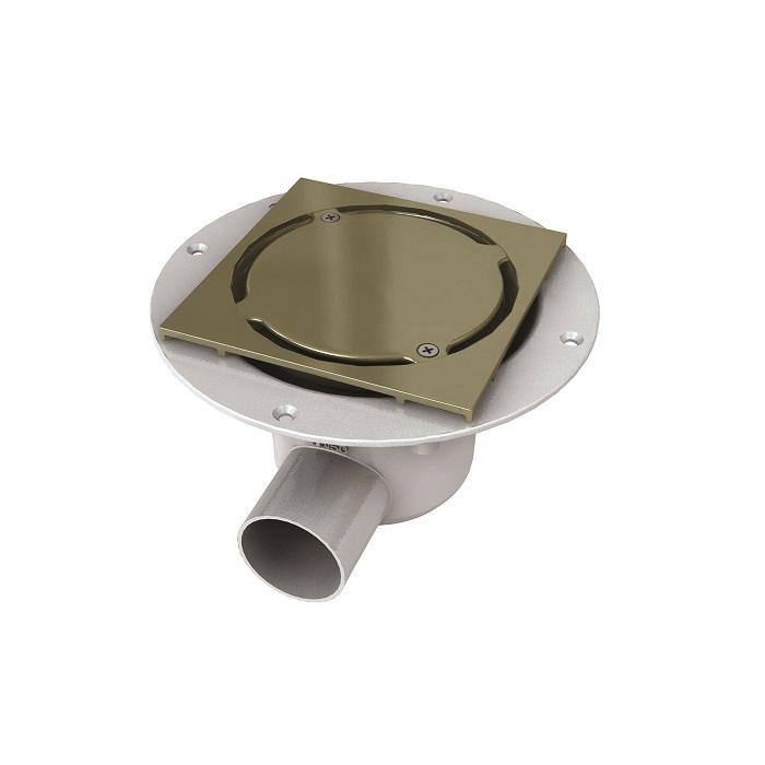 Harmer Aluminium Horizontal Drain Nickel Clamp & Plain Cap 200 x 200mm - Tile Floor 