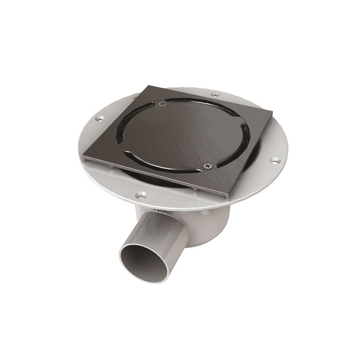 Harmer Aluminium Horizontal Drain Stainless Steel Clamp & Plain Cap 200mm x 200mm - Tile Floor 