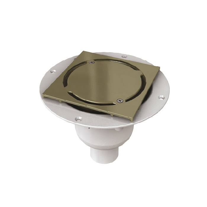Harmer Aluminium Vertical Drain Nickel Clamp & Plain Cap 150 x 150mm - Tile Floor 