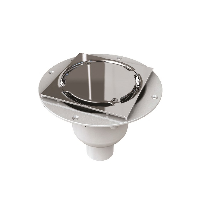 Harmer Aluminium Vertical Drain with Mirror Clamp & Plain Cap - Tile Floor 150mm x 150mm