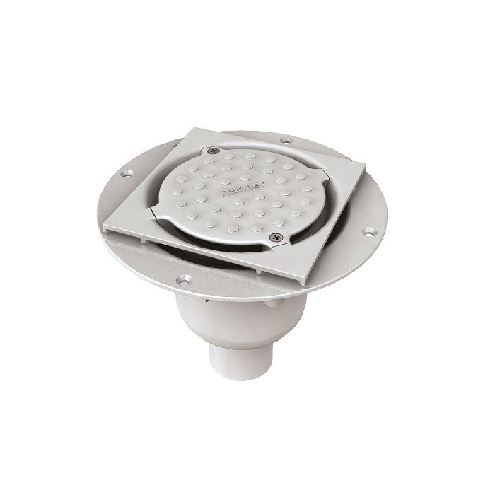 Harmer Aluminium Vertical Drain with White Clamp & Pebble Cap - Tile Floor 150mm x 150mm