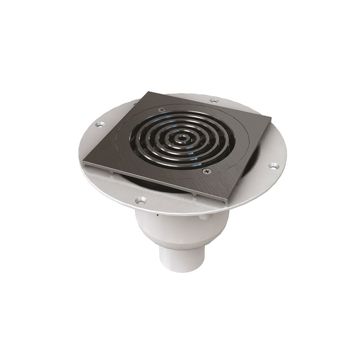 Harmer Aluminium Vertical Drain with Stainless Steel Clamp & Ring Grate - Tile Floor 200 x 200mm