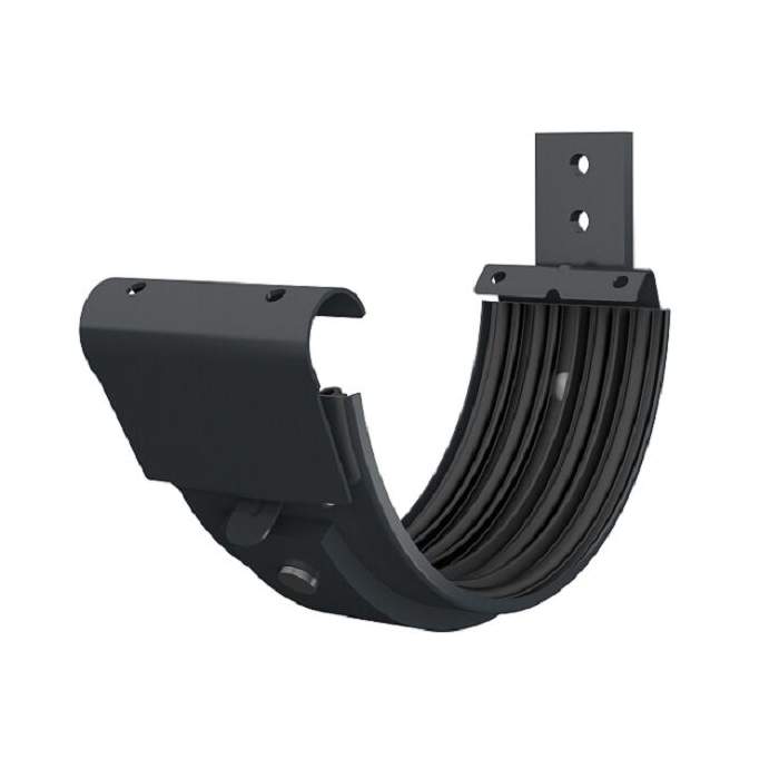 Lindab Anthracite Grey 125Mm Half Round Gutter Joint With Bracket - Galvanised Steel