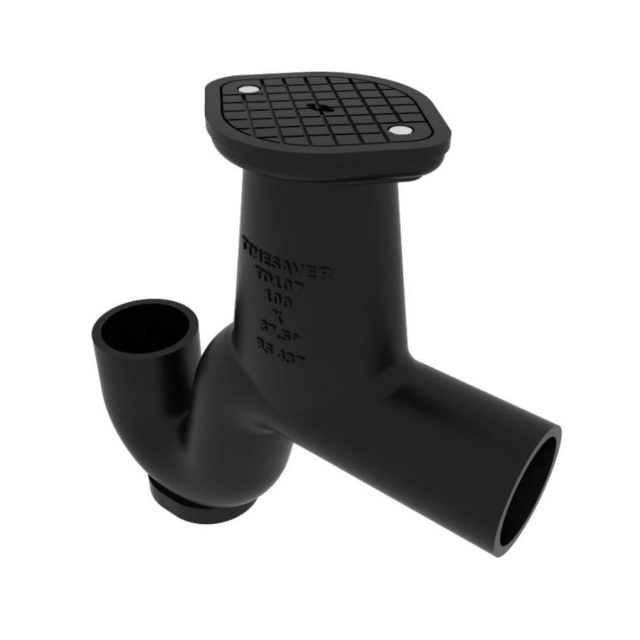 Pam Building Products Black Pam Building Cast Iron Drain Pipe 87.5 Degree Gully Trap With Surface Access - 100Mm
