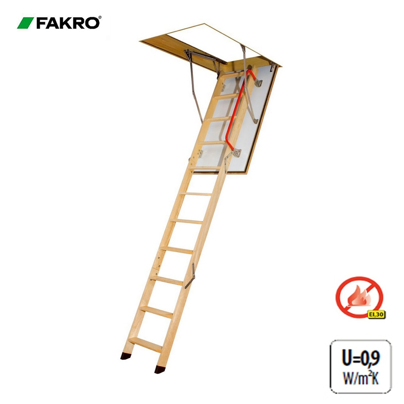 Fakro LWF Fire Resistant Wooden Loft Ladder - 70cm x 120cm x 2.8m