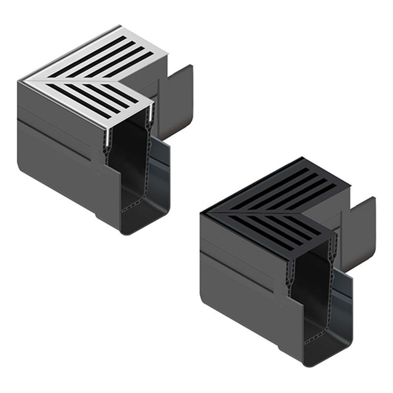 ACO Threshold Drain Corner Channel Unit with Silver or Black Grate