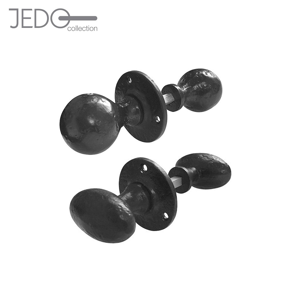 Jedo Black Antique Cast Iron Rim Door Knob Set | Door Superstore®