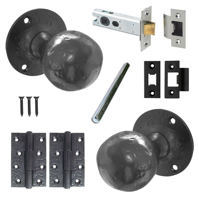 Jedo Black Iron Ball Shaped Mortice Door Knob Pack (Passage) Door