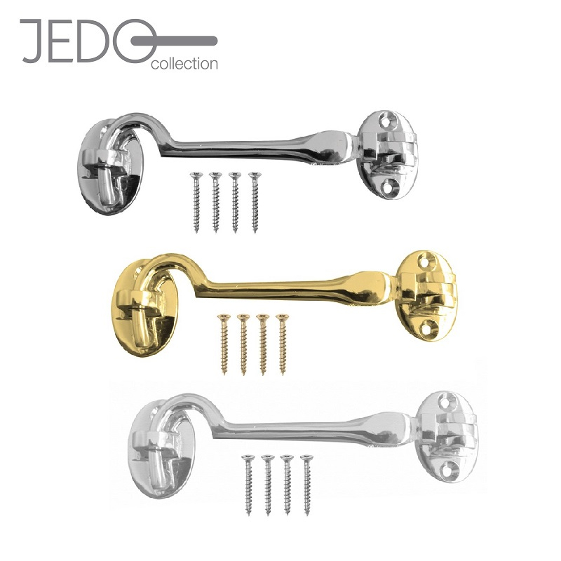 Jedo Large Traditional Cabin Hook and Eye Catch (PB) (205mm) Polished Brass
