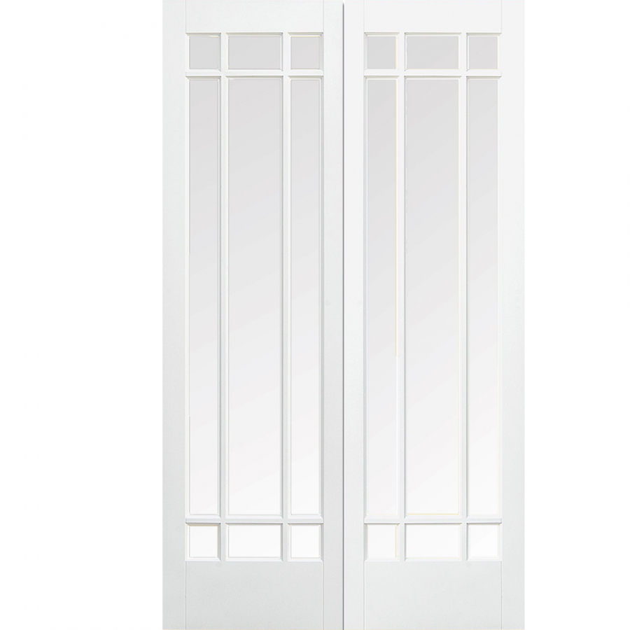 LPD Manhattan White Primed Bevelled Glass Internal Door Pair