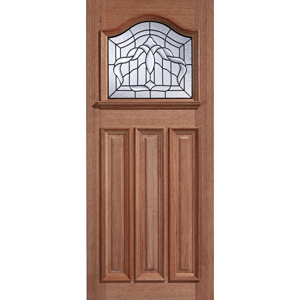 LPD Estate Crown 3 Panel Edwardian/1930s Unfinished Natural Hardwood 1 Light Decorative Glass External Front Door (M&T)