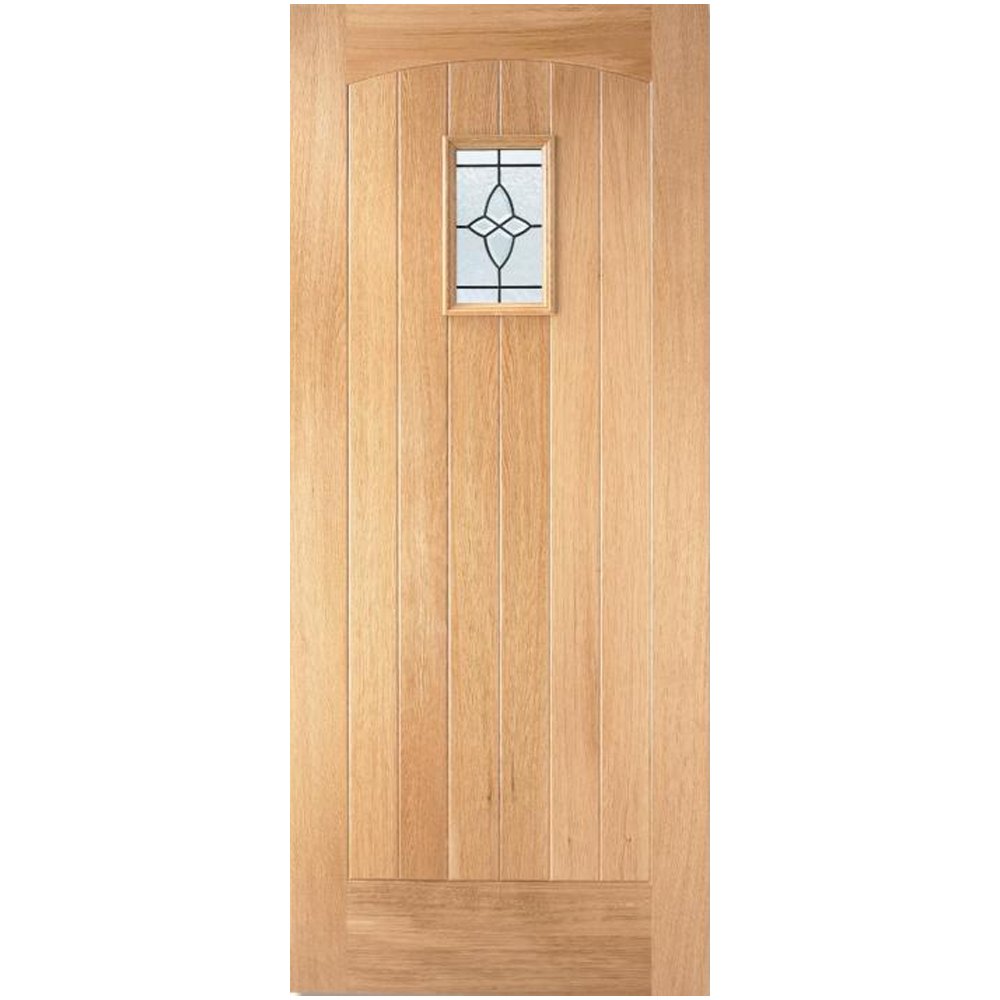 LPD 1 Panel Cottage Unfinished Natural Oak 1 Light Decorative Glass External Front Door (D&G)