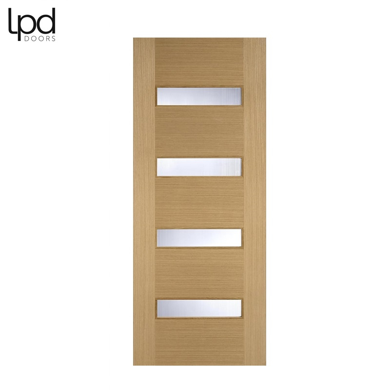 LPD Internal Oak MONACO Pre-Finished 4 Light Linea Toughened Glazed Door (27" x 78")