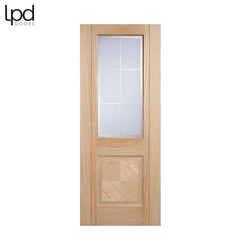 LPD Internal Oak VALENCIA Pre-Finished 1 Light Frosted Bevelled Glazed Door (27" x 78")